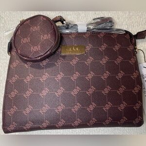 Nicole Miller Brown Logo Crossbody with Earbud Pouch